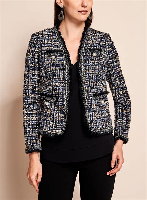 blazer tweed chanel|tweed jacket Chanel style.